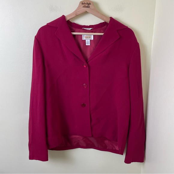Talbots Raspberry 100% Silk Set! Silk Button Up Top & Pant Set Size 6 - Picture 15 of 16